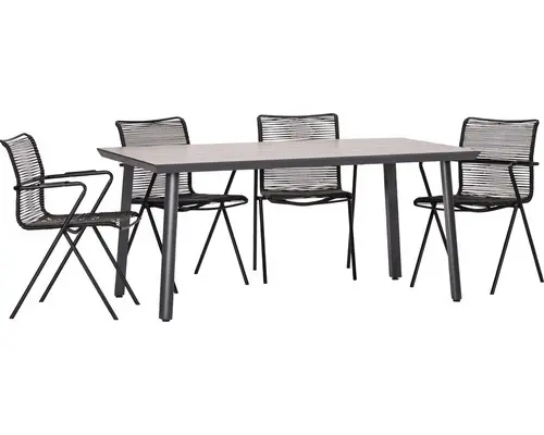 Gartenmöbelset acamp alpha rope Biarritz 4 -Sitzer bestehend aus: 4x Sessel mit Lehne, Tisch Aluminium Stahl Polyrattan anthrazit braun stapelbar