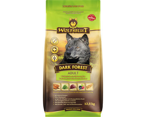 Hundefutter trocken WOLFSBLUT Dark Forest Adult, Wild mit Süßkartoffeln mit wertvollen Superfoods, getreidefrei, Glutenfrei 12,5 kg