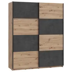 Schwebetürenschrank in Dunkelgrau, Eiche Artisan
