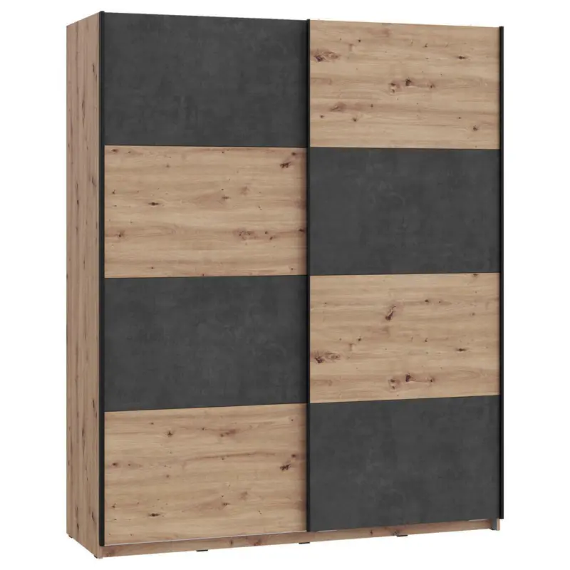 Schwebetürenschrank in Dunkelgrau, Eiche Artisan