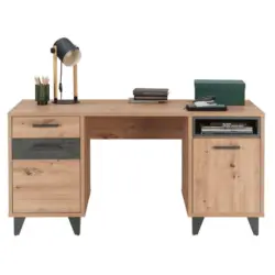 Schreibtisch 150/60/74 cm in Dunkelgrau, Eiche Artisan