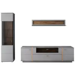 Wohnwand 276/207/50 cm in Grau, Eichefarben