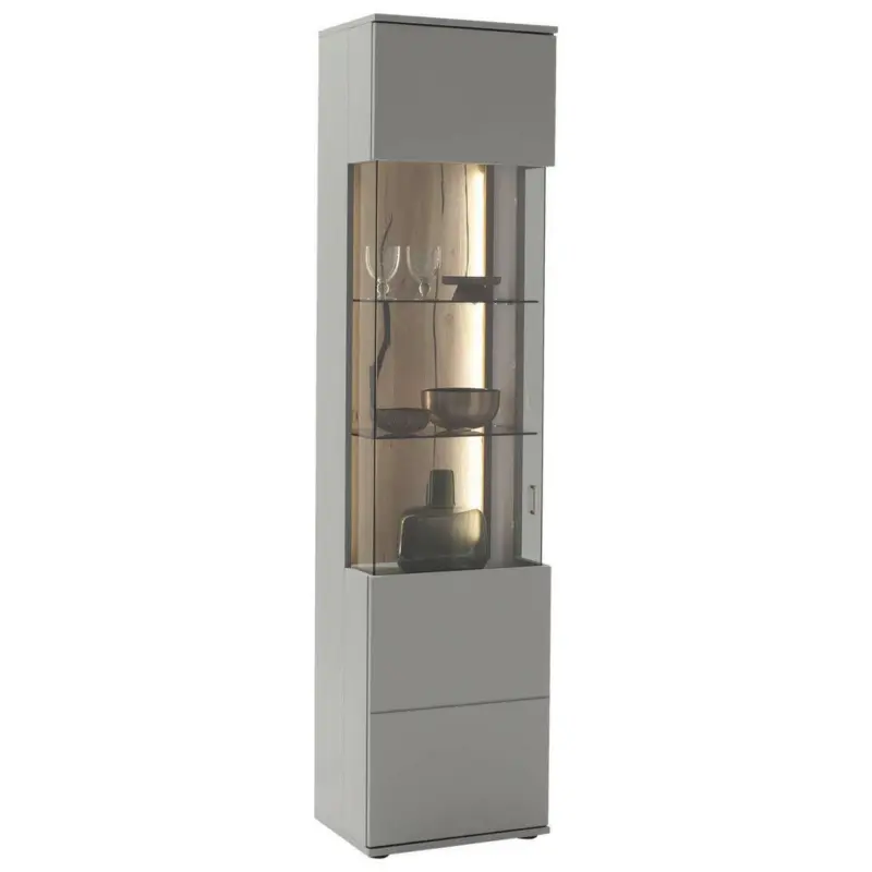 Vitrine in furniert Grau, Eichefarben