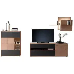 Wohnwand 328/193/50 cm in Anthrazit, Eiche Bianco