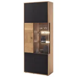 Vitrine in furniert, massiv Balkeneiche Anthrazit, Eiche Bianco