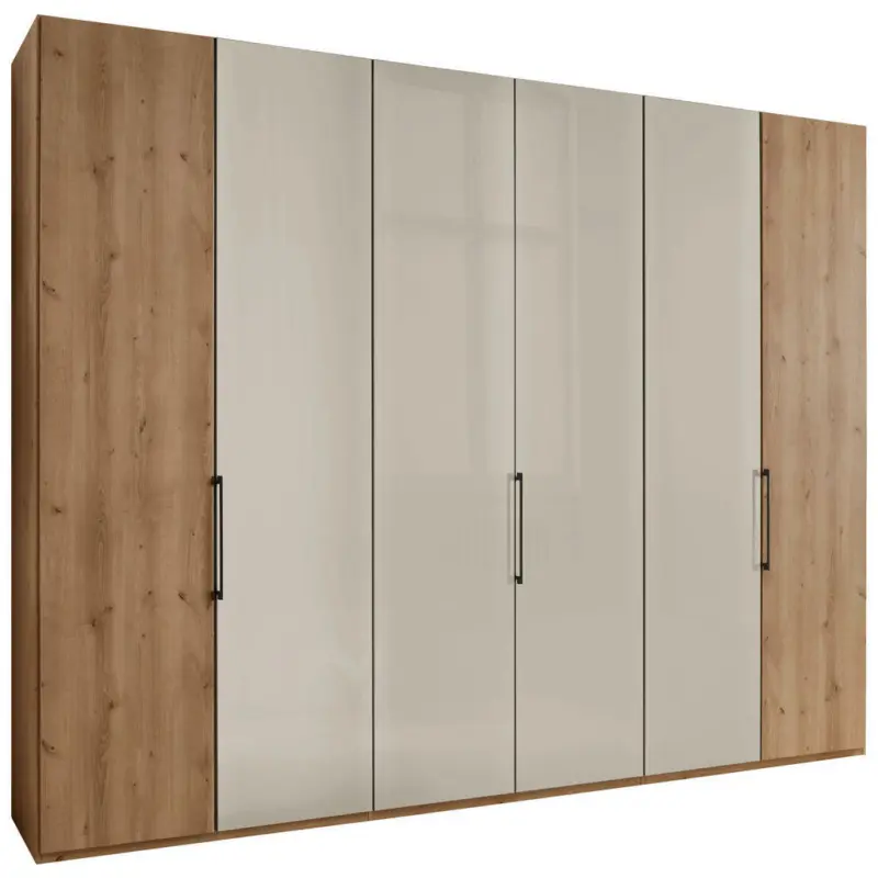 Drehtürenschrank in Champagner, Eiche Bianco
