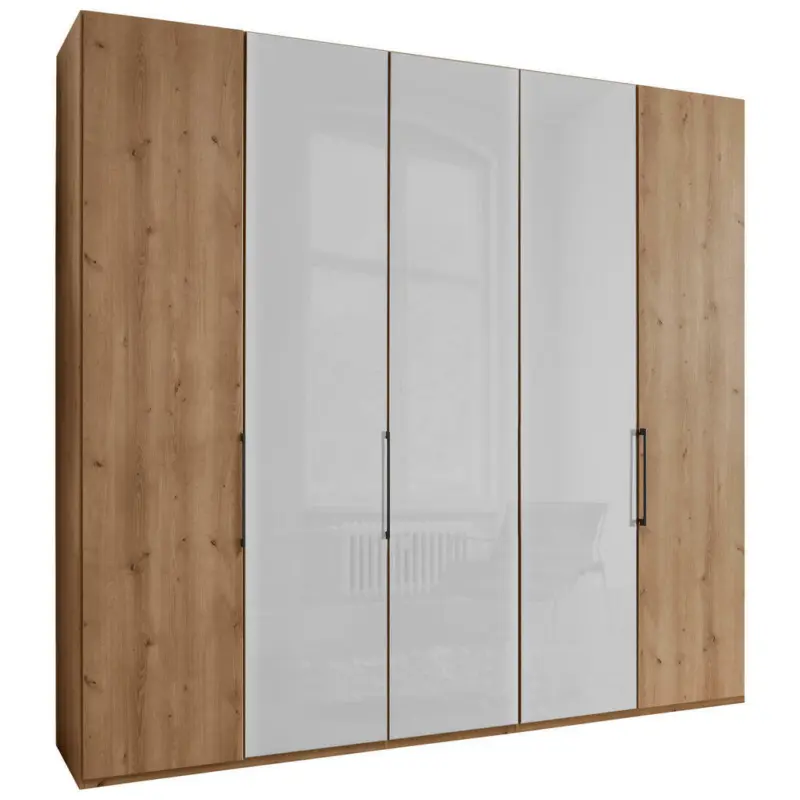 Drehtürenschrank in Weiß, Eiche Bianco