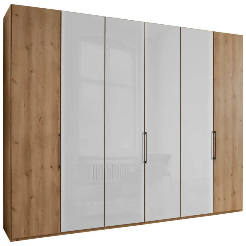 Drehtürenschrank in Weiß, Eiche Bianco