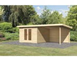 Hornbach Gartenhaus Karibu Badeburg 1 inkl. Anbaudach, Rückwand 3,5 m 604x305 cm natur