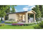 Hornbach Gartenhaus Karibu Theresa 7 inkl. Anbaudach 900x300 cm natur