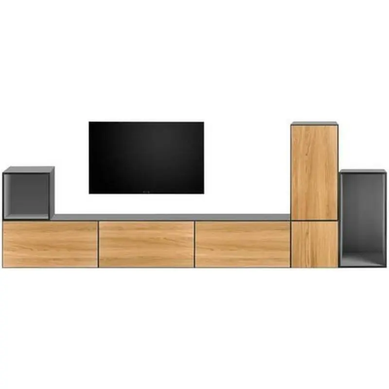 Wohnwand 300/112,5/39,1 cm in Grau, Naturfarben