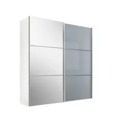 Schwebetürenschrank in Weiß, Hellgrau