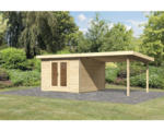 Hornbach Gartenhaus Karibu Badeburg 1 inkl. Anbaudach 3,3 m 604x305 cm natur
