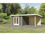 Hornbach Gartenhaus Karibu Badeburg 1 inkl. Anbaudach, Rückwand 3,5 m 604x305 cm terragrau