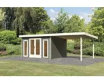 Hornbach Gartenhaus Karibu Badeburg 2 inkl. Anbaudach 3,3 m 664 x 305 cm terragrau