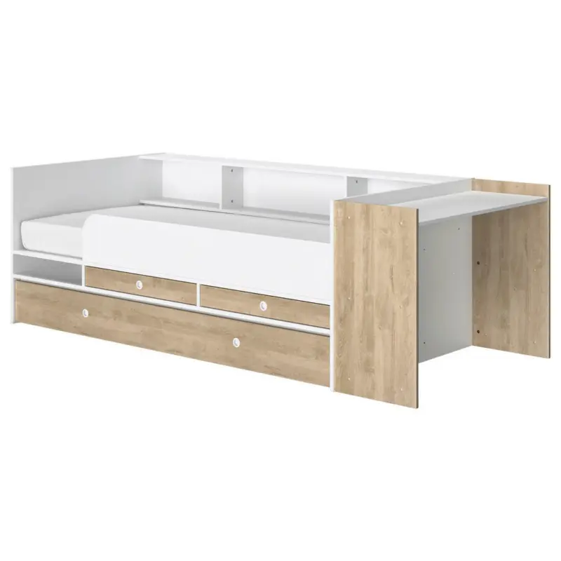 Stauraumbett 90/200 cm in Weiß, Eichefarben