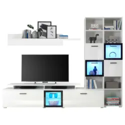 Wohnwand 272/206/43 cm in Weiß, Weiß Hochglanz