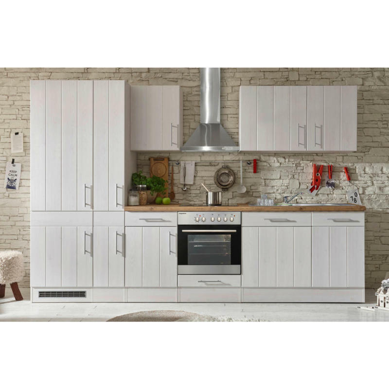 Küchenblock 310 cm in Weiß, Lärchefarben