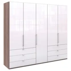 Falttürenschrank in Weiß, Trüffeleichefarben