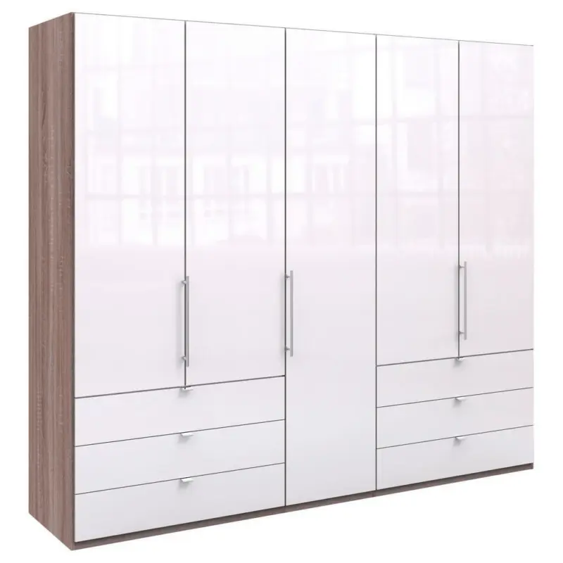 Falttürenschrank in Weiß, Trüffeleichefarben