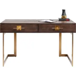 Schreibtisch 138/60/81 cm in Braun, Messingfarben