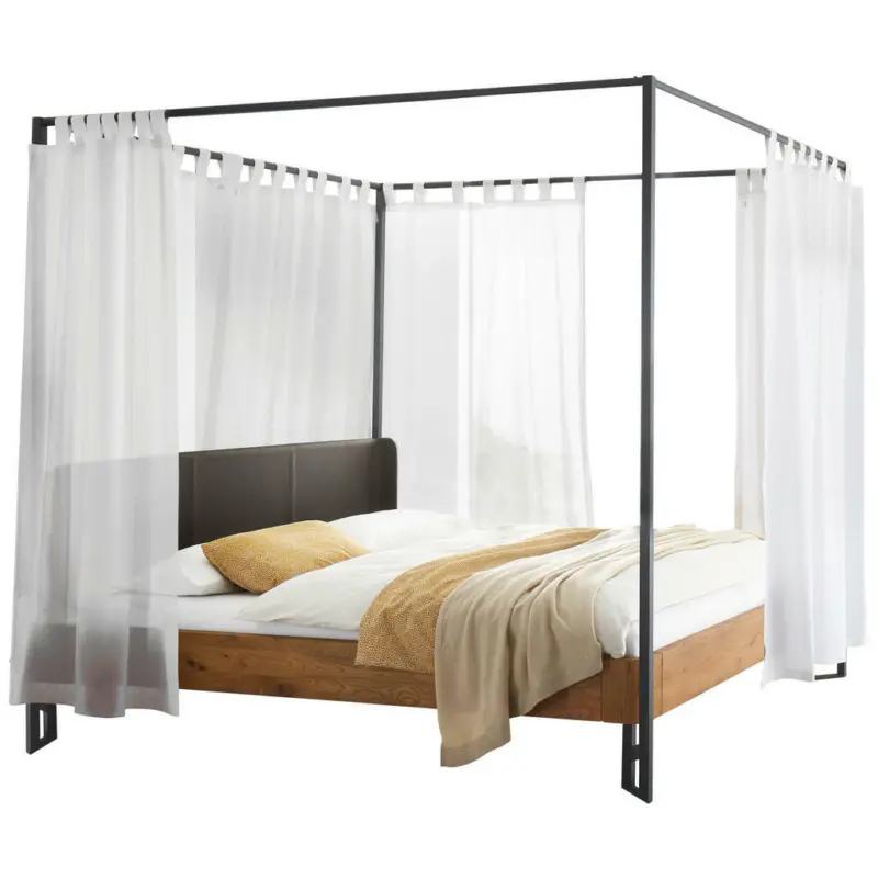 Himmelbett 140/200 cm in Anthrazit, Weiß, Eichefarben