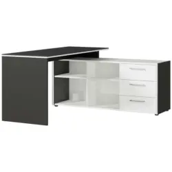 Schreibtisch 145/147/77 cm in Graphitfarben, Weiß