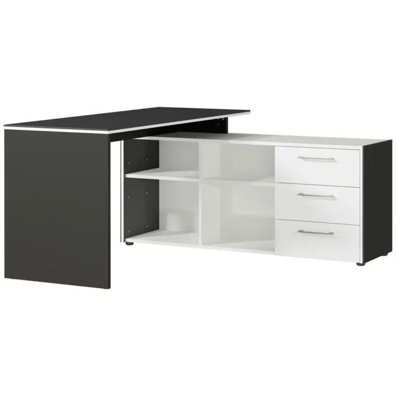 Schreibtisch 145/147/77 cm in Graphitfarben, Weiß