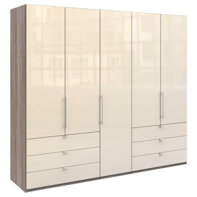 Falttürenschrank in Trüffeleichefarben, Magnolie