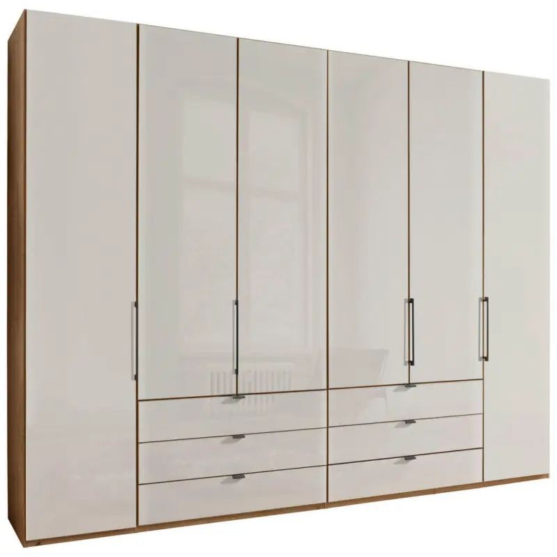 Drehtürenschrank in Champagner, Eiche Bianco