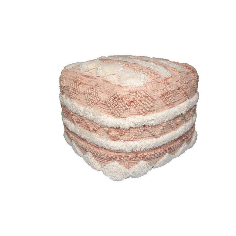 Pouf in Creme, Rosa Textil