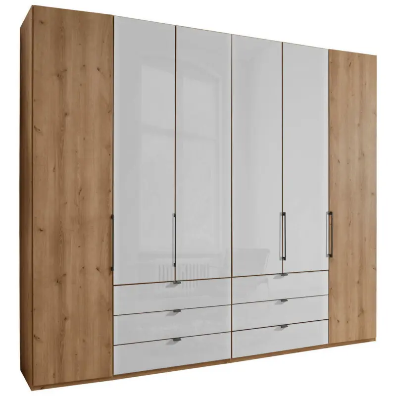 Drehtürenschrank in Weiß, Eiche Bianco
