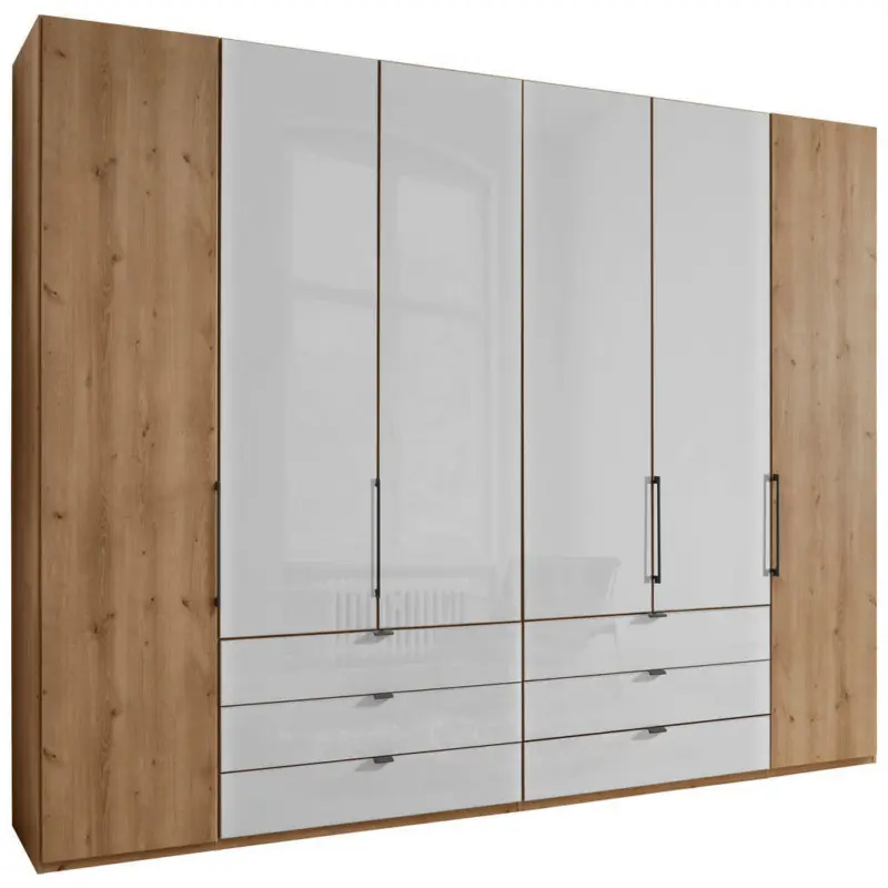 Drehtürenschrank in Weiß, Eiche Bianco