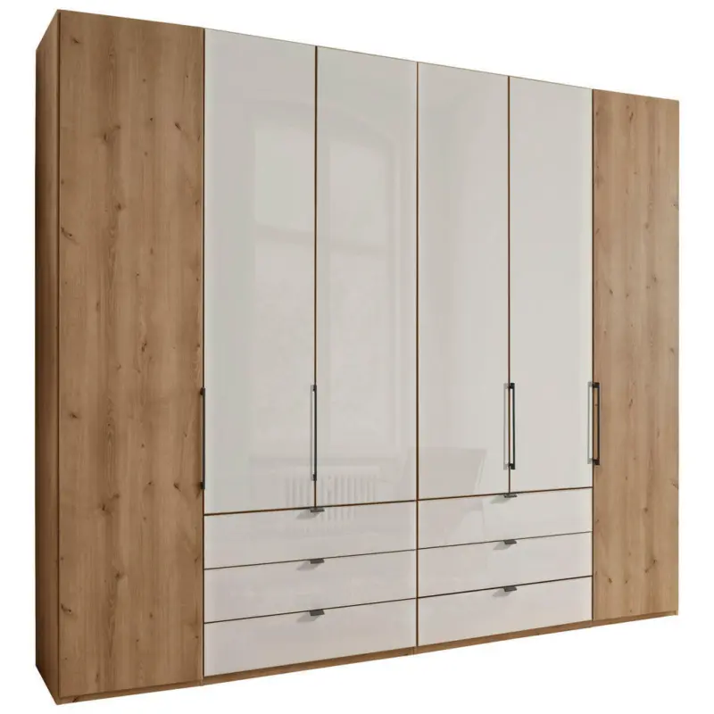 Drehtürenschrank in Champagner, Eiche Bianco