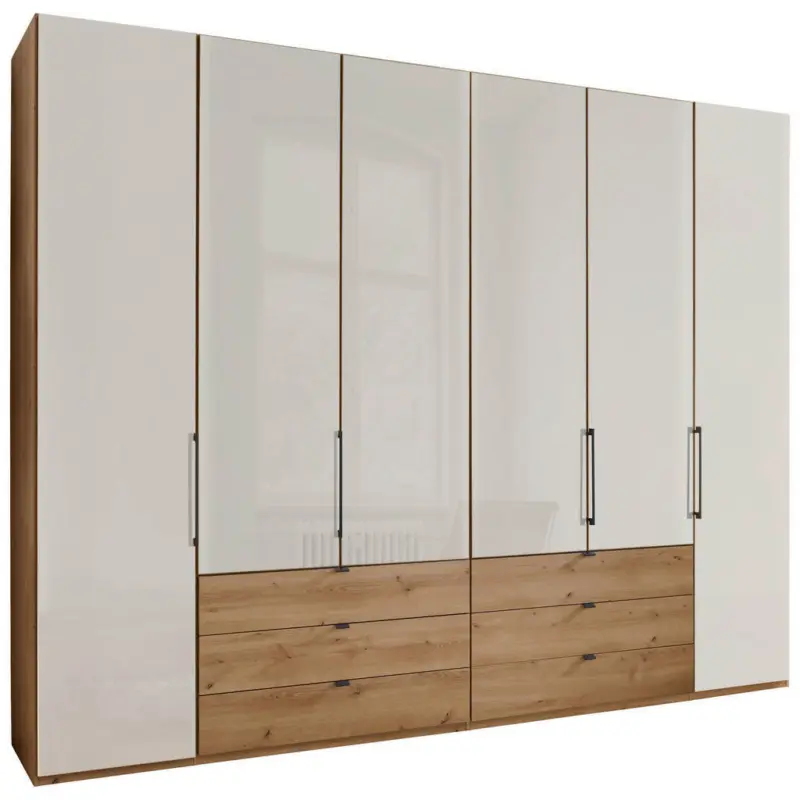 Drehtürenschrank in Champagner, Eiche Bianco