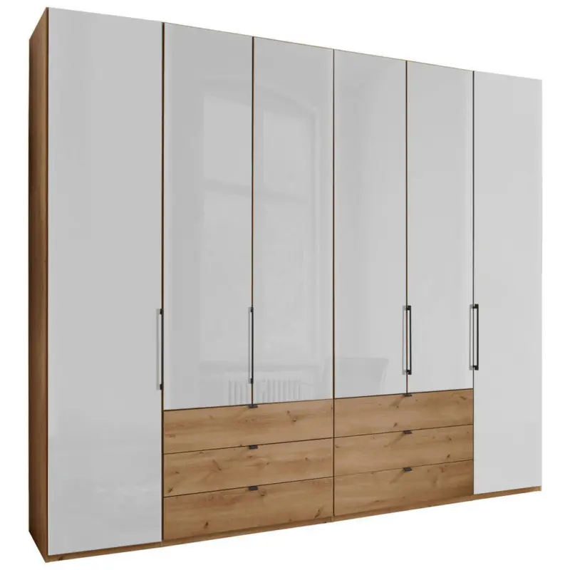 Drehtürenschrank in Weiß, Eiche Bianco