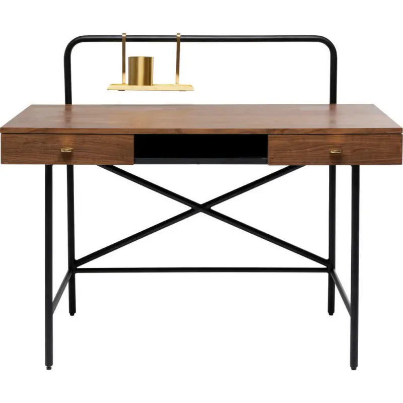 Schreibtisch 121/64/100 cm in Braun, Messingfarben