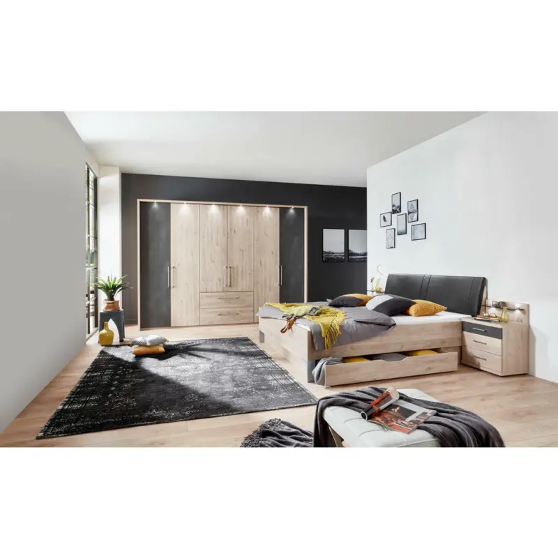 Schlafzimmer 180/200 cm in Eichefarben, Schieferfarben