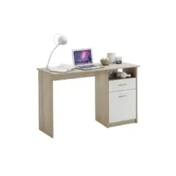 Schreibtisch 123/50/77 cm in Wei&szlig;, Eichefarben