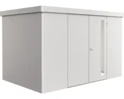 Gartenhaus Biohort Neo inkl. Regenrinne Regale Set 339 x 227 cm silber-metallic