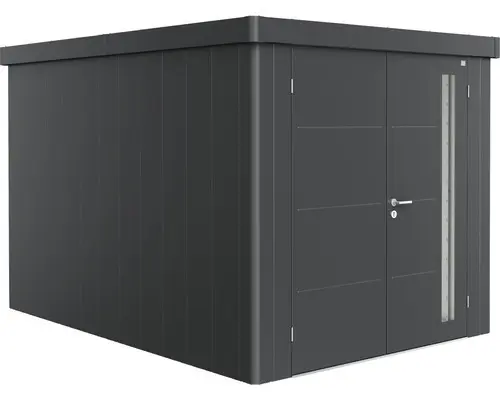 Gartenhaus Biohort Neo inkl. Regenrinne Regale Set 227 x 339 cm dunkelgrau-metallic