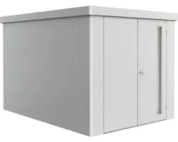 Gartenhaus Biohort Neo inkl. Regenrinne Regale Set 227 x 339 cm silber-metallic