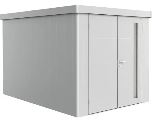 Gartenhaus Biohort Neo inkl. Regenrinne Regale Set 227 x 339 cm silber-metallic