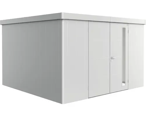 Gartenhaus Biohort Neo inkl. Regenrinne Regale Set 339 x 339 cm silber-metallic