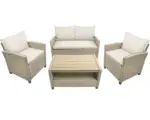 Hornbach Gartenmöbelset Loungeset 4 -Sitzer bestehend aus: Sofa, 2 Sessel, Tisch, inkl. Auflagen Polyrattan Stahl Beige