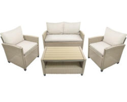 Gartenmöbelset Loungeset 4 -Sitzer bestehend aus: Sofa, 2 Sessel, Tisch, inkl. Auflagen Polyrattan Stahl Beige