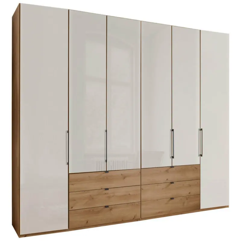 Drehtürenschrank in Champagner, Eiche Bianco