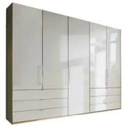 Falttürenschrank Glasfront in Eichefarben, Champagner