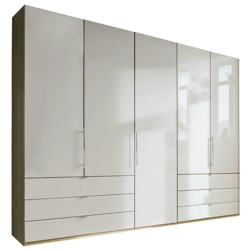 Falttürenschrank Glasfront in Eichefarben, Champagner