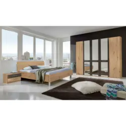 Schlafzimmer 180/200 cm in Eichefarben, Dunkelgrau